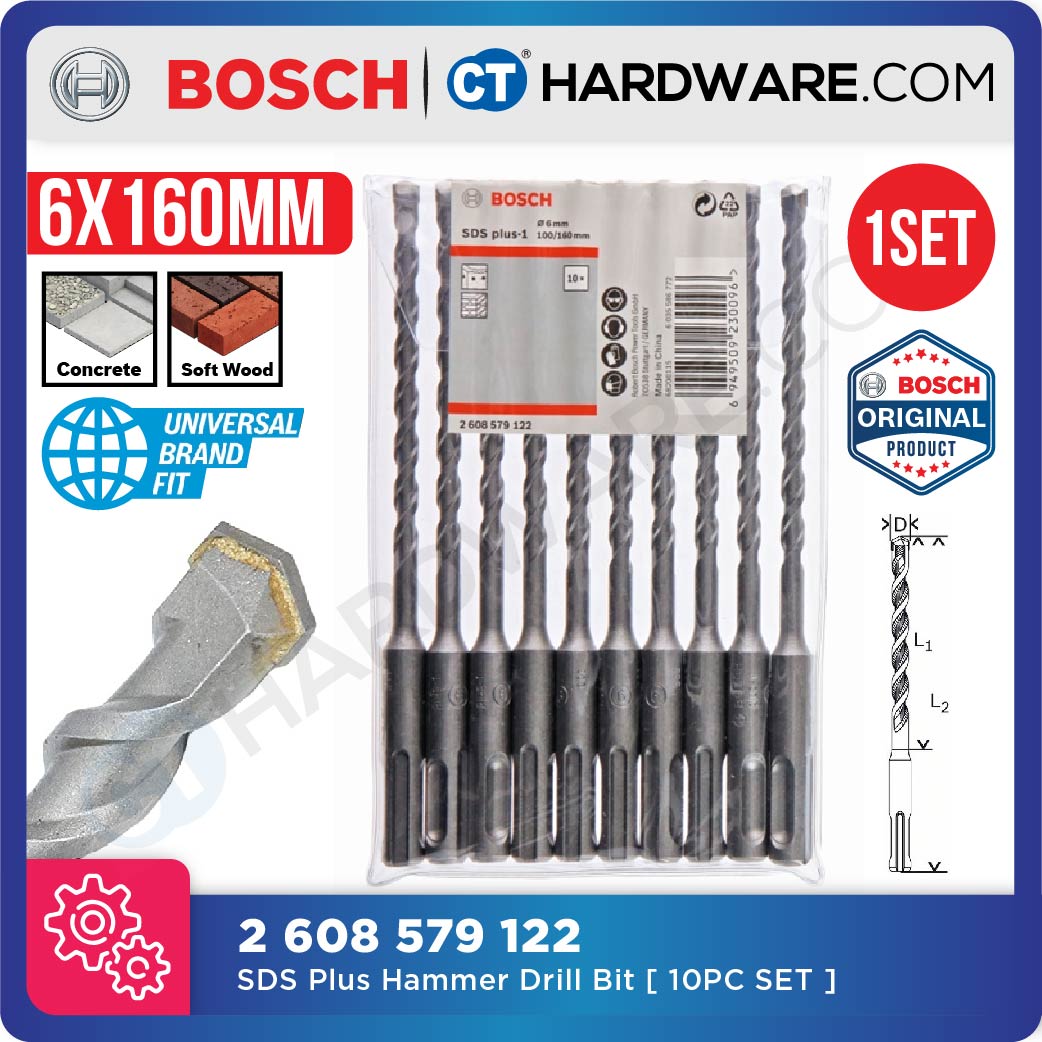 BOSCH 2 608 579 122 SDS PLUS HAMMER DRILL BIT SIZE 6x160MM - 10PCS SET [ 2608579122 ]