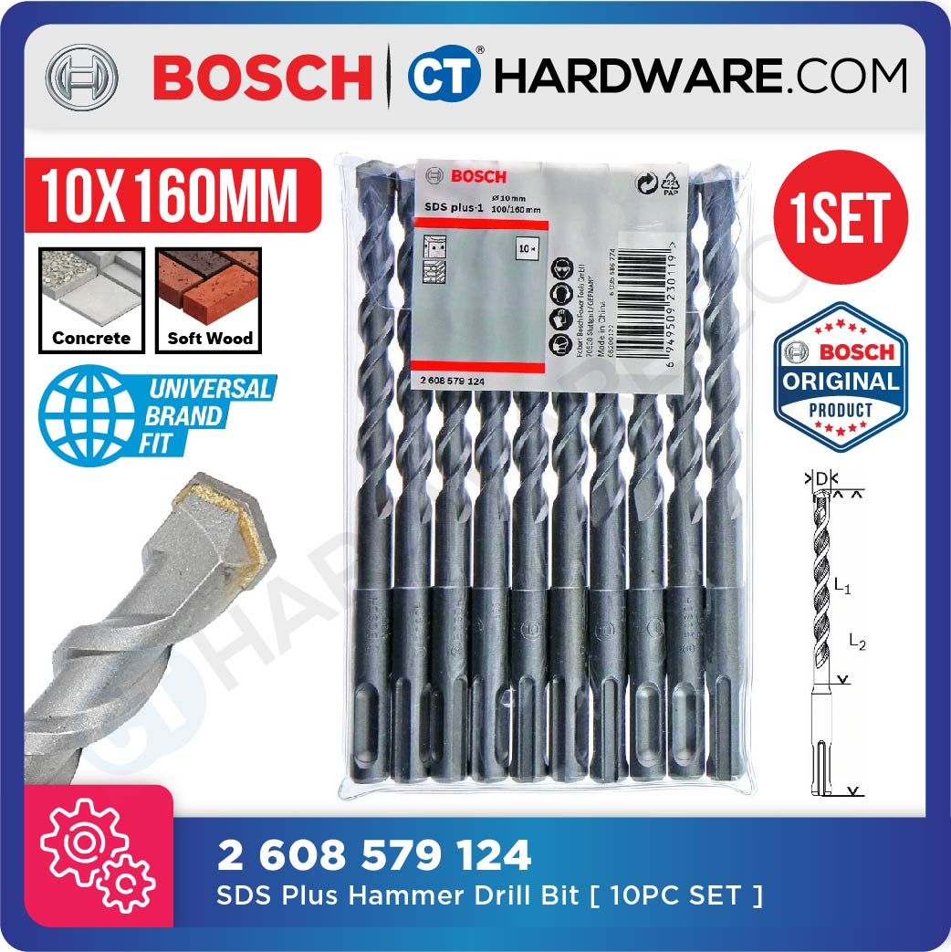 BOSCH 2 608 579 124 SDS PLUS HAMMER DRILL BIT SIZE 10x160MM - 10PCS SET [  2608579124  ]