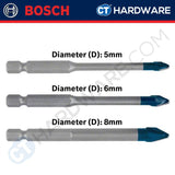 BOSCH 2608579511 HEX-9 HARD CERAMIC TILE DRILL BIT SET  5/6/8 X 90MM HEXAGON SHANK [ 3PC IN 1PACK ]