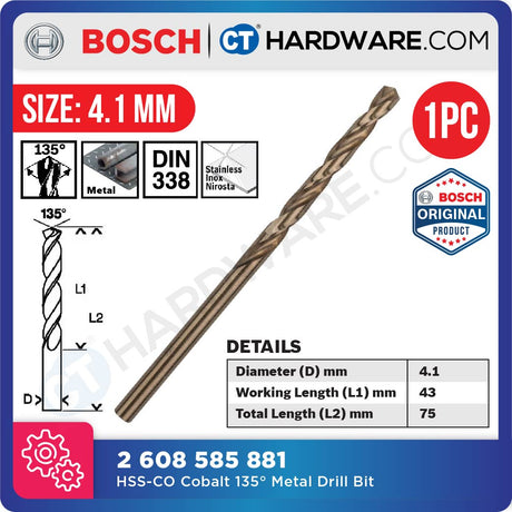 BOSCH HSS-G COBALT DRILL BIT 135° METAL DRILL BIT SIZE 4.1MM TO 6.0MM - 1 PC