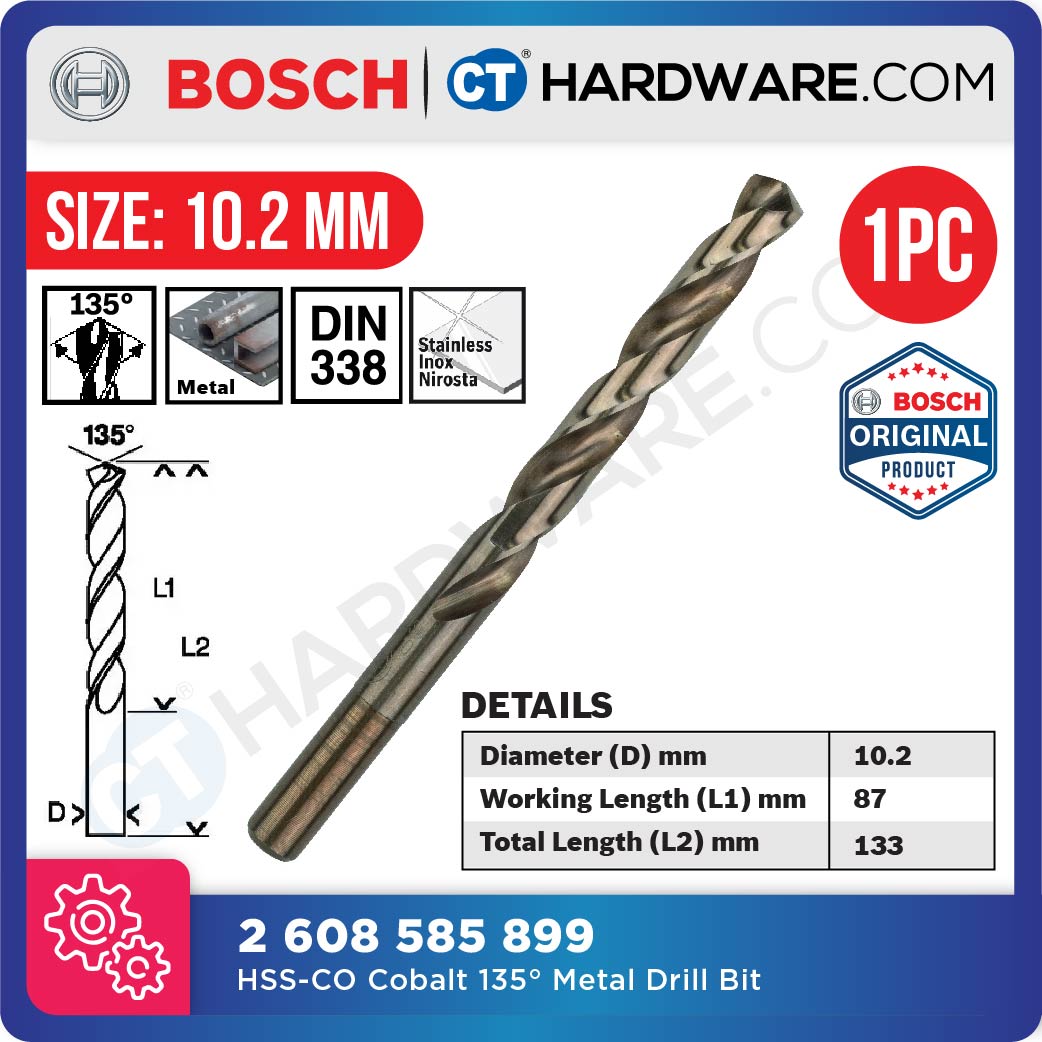 BOSCH HSS-G COBALT DRILL BIT 135° METAL DRILL BIT SIZE 10.2 MM TO 13.0 MM - 1PC