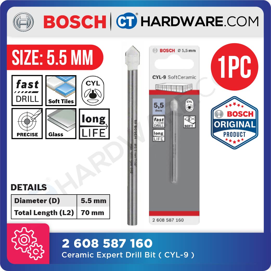 BOSCH SOFT CERAMIC EXPERT DRILL BIT ( CYL-9 CERAMIC ) SIZE 5.5 MM | 6.5 MM | 14.0 MM | 16.0 MM - 1PC