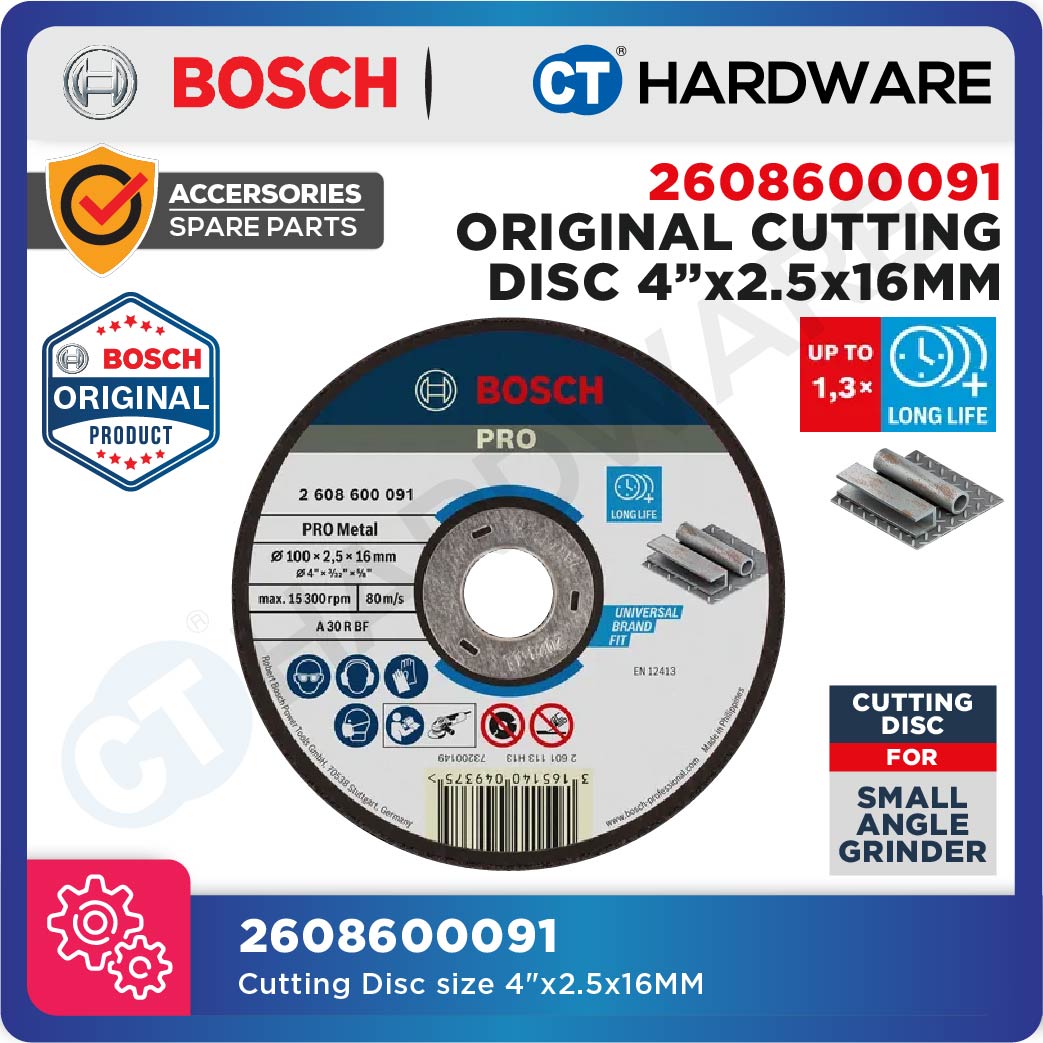 BOSCH 2608600091 CUTTING DISC 100 mm (4″) SUITABLE FOR METAL / CARBON STEEL [ 16 x 2.5 mm ] - 1PC