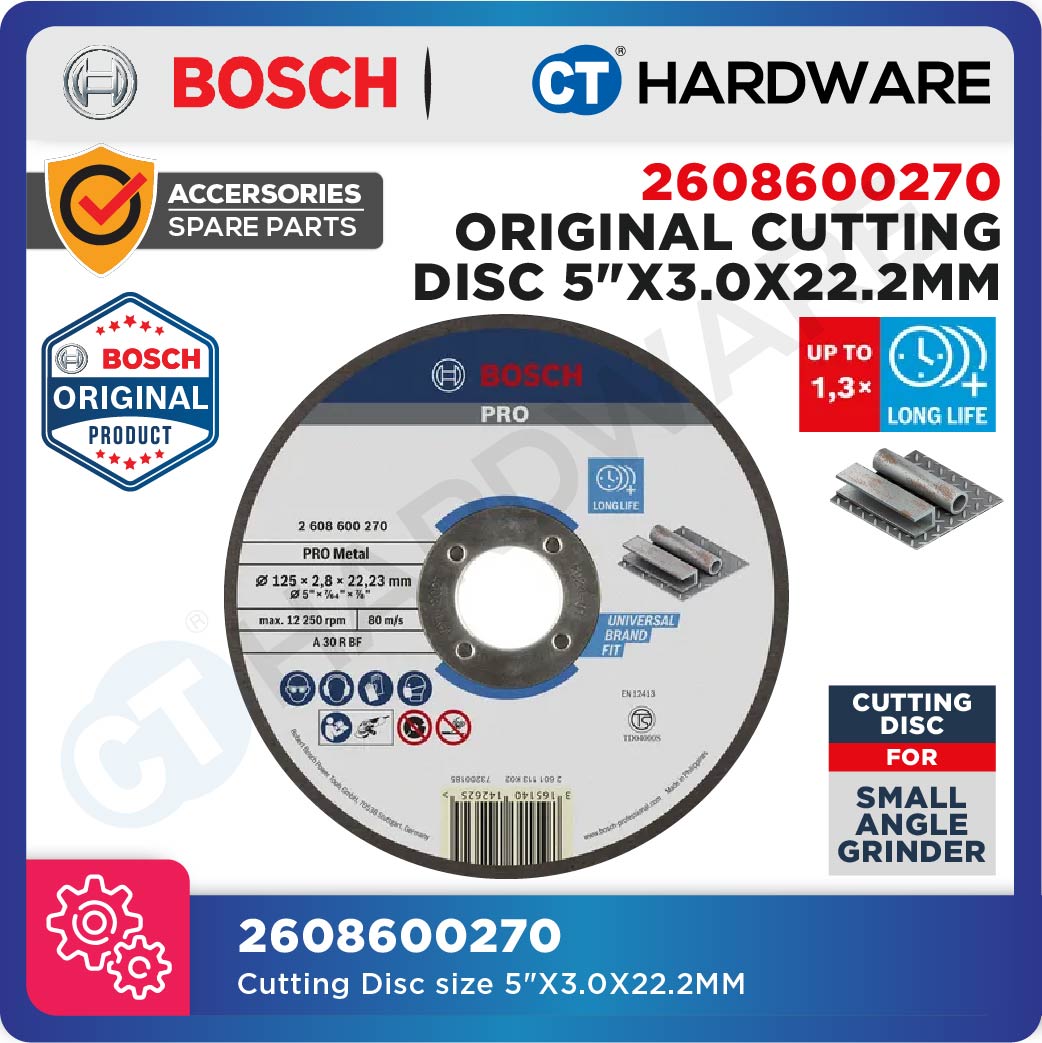 BOSCH 2608600270 ORIGINAL CUTTING DISC 5" 125MM X 2.8MM X 22.2MM STANDARD FOR METAL - 1PC