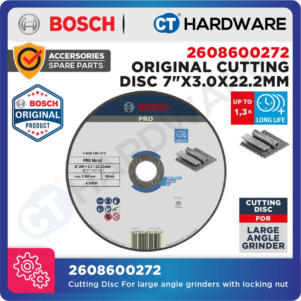 BOSCH 2608600272 CUTTING DISC 7" 180MM X 3.3MM X 22.2MM STANDARD FOR METAL - 1PC