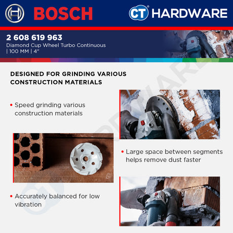 Bosch 2 608 619 963 | 2 608 619 964  Diamond Cup Wheel Segmented & Turbo Continous | 100MM | Grinding Materials
