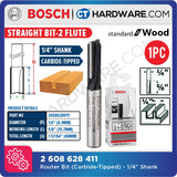 Bosch Carbide-Tipped Router Bit - Straight Bit, 2-flute (Diameter - 6.35mm) 2608628411