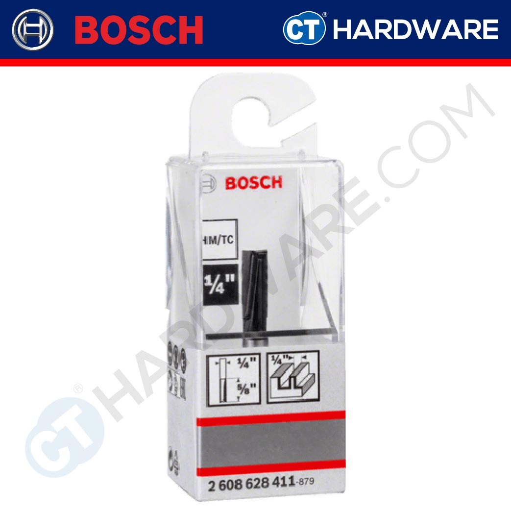 Bosch Carbide-Tipped Router Bit - Straight Bit, 2-flute (Diameter - 6.35mm) 2608628411