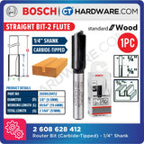 Bosch Carbide-Tipped Router Bit - Straight Bit, 2-flute (Diameter - 9.5mm) 2608628412