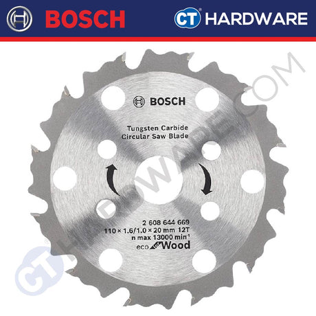 Bosch 2 608 644 669 TCT SAW BLADE 110 (4") X 1.6 X 20MM | 12T | ECO TYPE | SUITABLE FOR WOOD [ 2608644669 ]