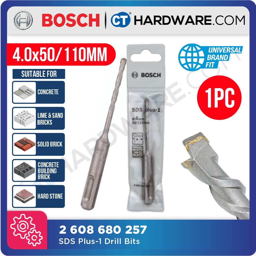 BOSCH SDS PLUS-1 DRILL BIT SIZE 4.0-25.0MM FOR ROTARY HAMMER DRILLS | UNIVERSAL BRAND FIT | SDS PLUS [ 1 PIECE ]