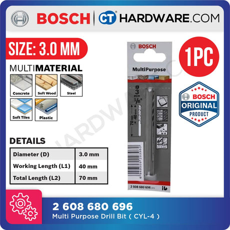 BOSCH MULTI PURPOSE DRILL BIT ( CYL-4 ) SIZE 3 MM TO 12 MM - 1PC