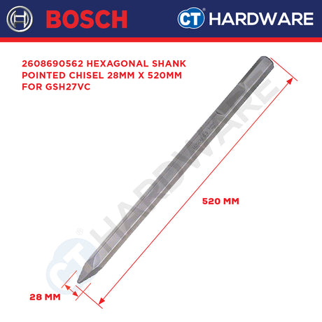 Bosch PRO 2608690562 HEX 28 Pointed Chisel 28mm x 520mm
