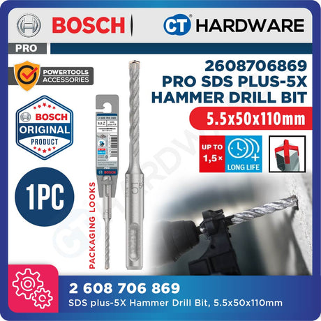 BOSCH PRO SDS Plus-5X Hammer Drill Bit Size 5mm to 13mm for Rotary Hammer Accessories 4 Flutes Concrete Drill Bit - 1PC