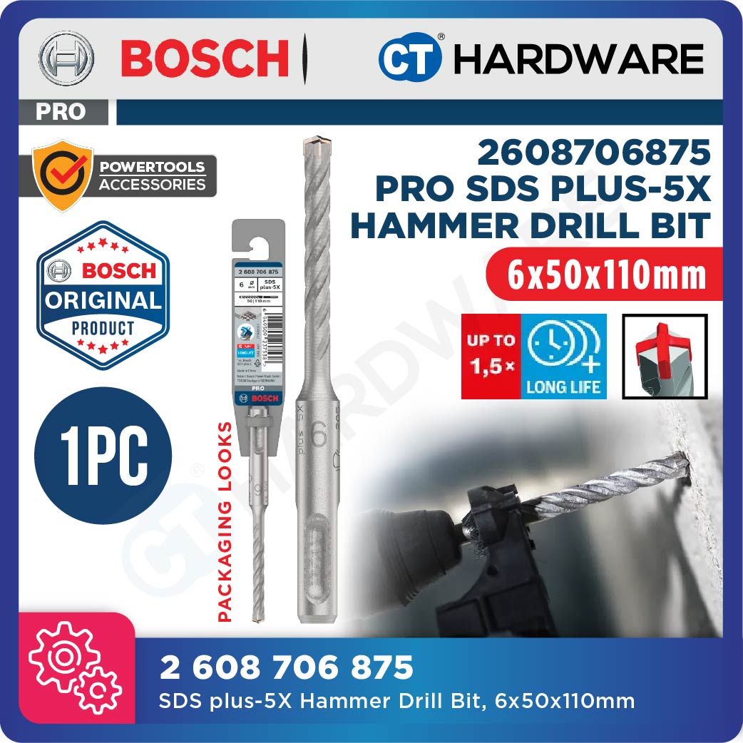 BOSCH PRO SDS Plus-5X Hammer Drill Bit Size 5mm to 13mm for Rotary Hammer Accessories 4 Flutes Concrete Drill Bit - 1PC