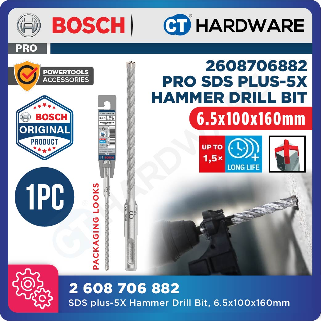 BOSCH PRO SDS Plus-5X Hammer Drill Bit Size 5mm to 13mm for Rotary Hammer Accessories 4 Flutes Concrete Drill Bit - 1PC