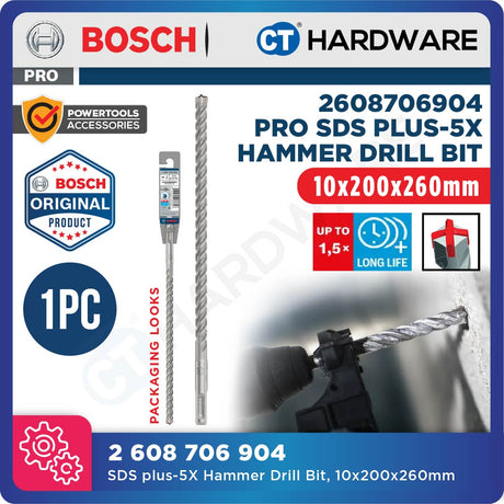 BOSCH PRO SDS Plus-5X Hammer Drill Bit Size 5mm to 13mm for Rotary Hammer Accessories 4 Flutes Concrete Drill Bit - 1PC