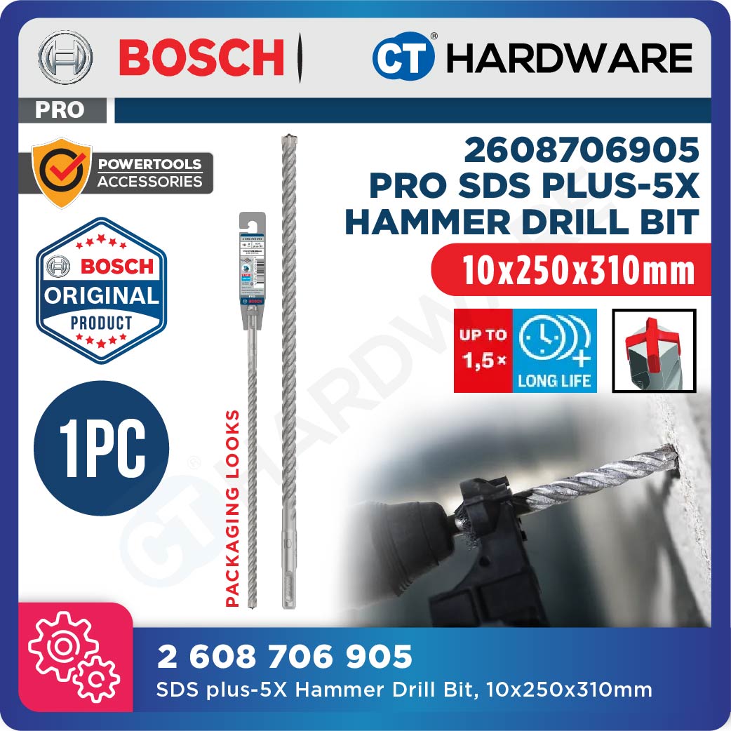 BOSCH PRO SDS Plus-5X Hammer Drill Bit Size 5mm to 13mm for Rotary Hammer Accessories 4 Flutes Concrete Drill Bit - 1PC