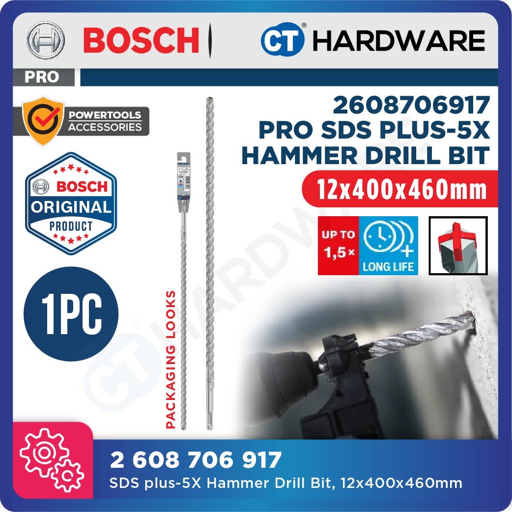 BOSCH PRO SDS Plus-5X Hammer Drill Bit Size 5mm to 13mm for Rotary Hammer Accessories 4 Flutes Concrete Drill Bit - 1PC
