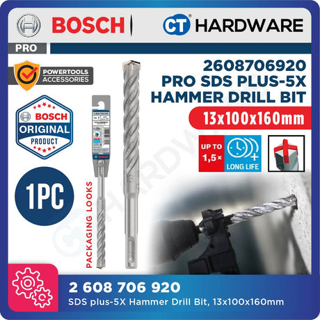 BOSCH PRO SDS Plus-5X Hammer Drill Bit Size 5mm to 13mm for Rotary Hammer Accessories 4 Flutes Concrete Drill Bit - 1PC