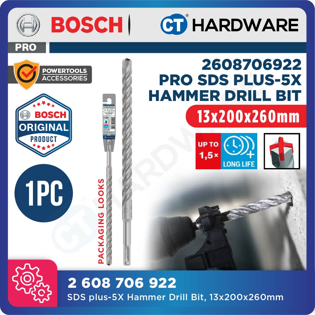 BOSCH PRO SDS Plus-5X Hammer Drill Bit Size 5mm to 13mm for Rotary Hammer Accessories 4 Flutes Concrete Drill Bit - 1PC