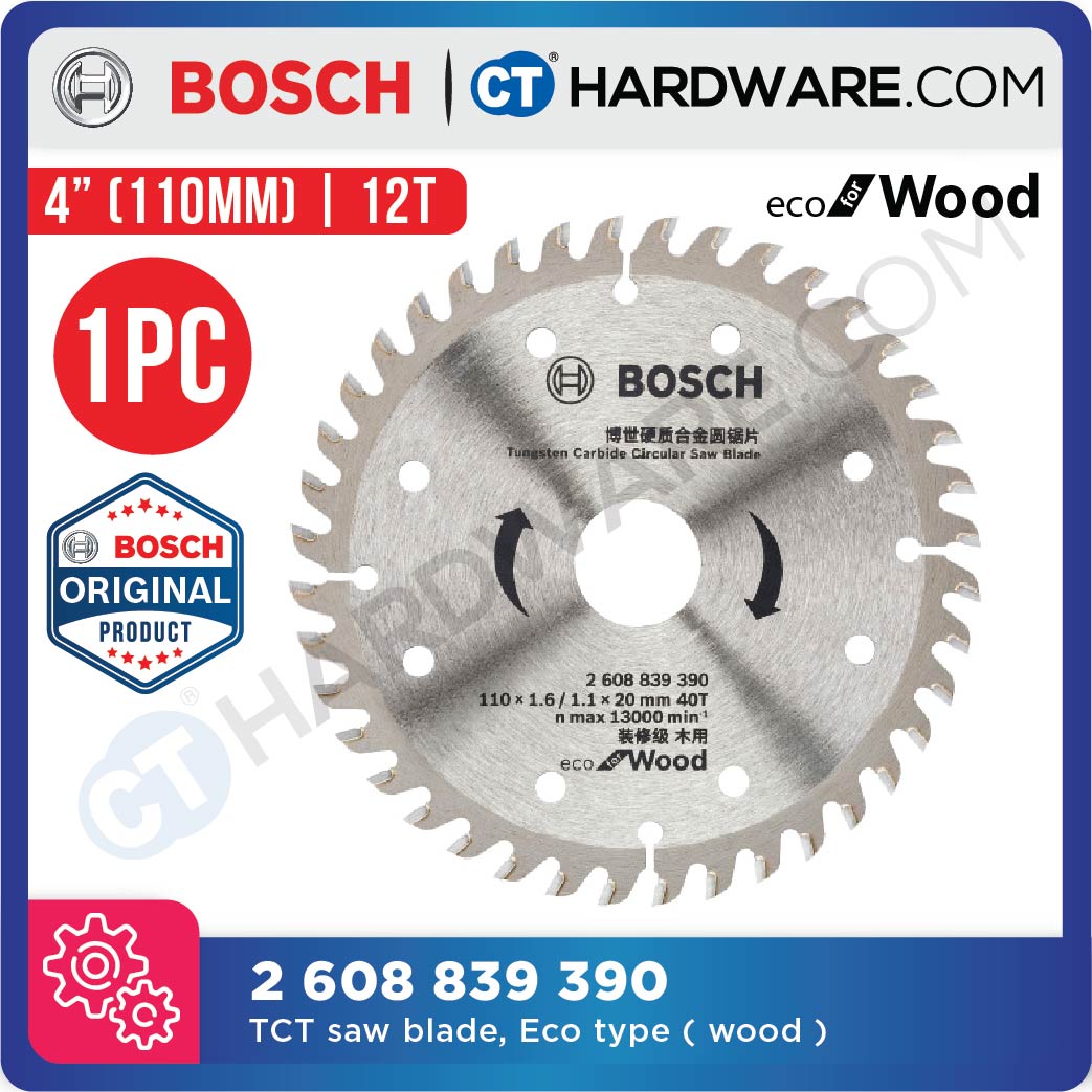 BOSCH 2 608 839 390  TCT SAW BLADE 110 (4") X 1.6 X 20MM | 40T | ECO TYPE | SUITABLE FOR WOOD [ 2608839390  ]