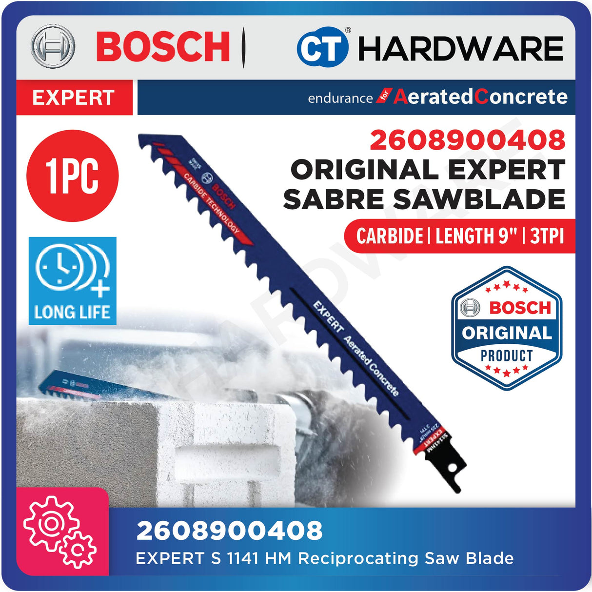 BOSCH 2608900408 (S1141HM) EXPERT AERATED CONCRETE RECIPROCATING SAW / SABRE SAW 9" CARBIDE TEETH FOR CONCRETE - 1PC