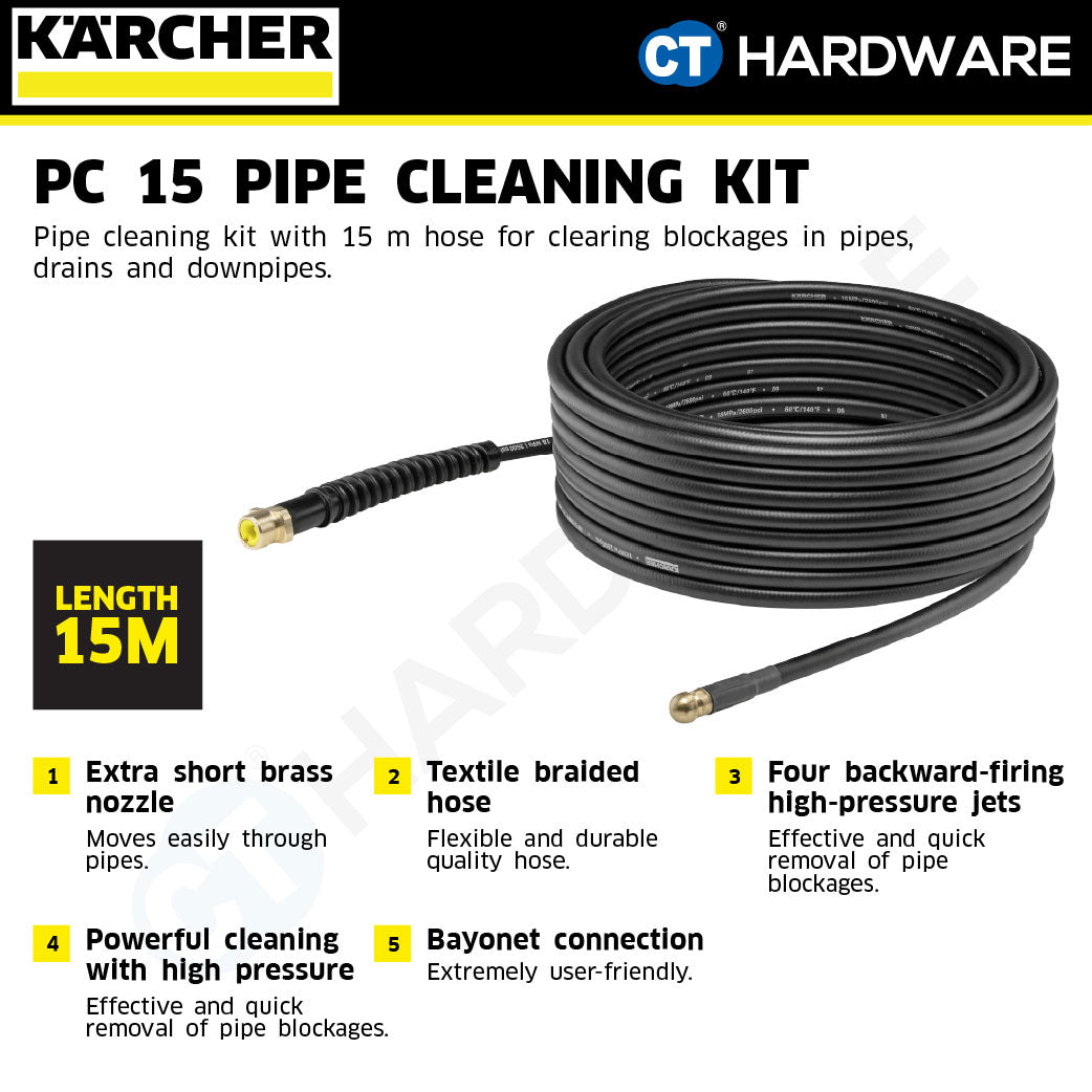 Karcher 26377670 PC 15, Pipe Cleaning Kit 15 Meter