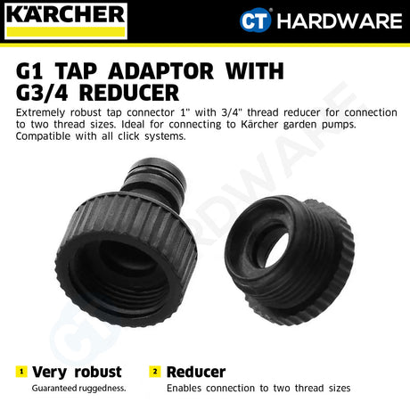 Karcher 26450070 G1 tap adaptor with G3/4 reducer