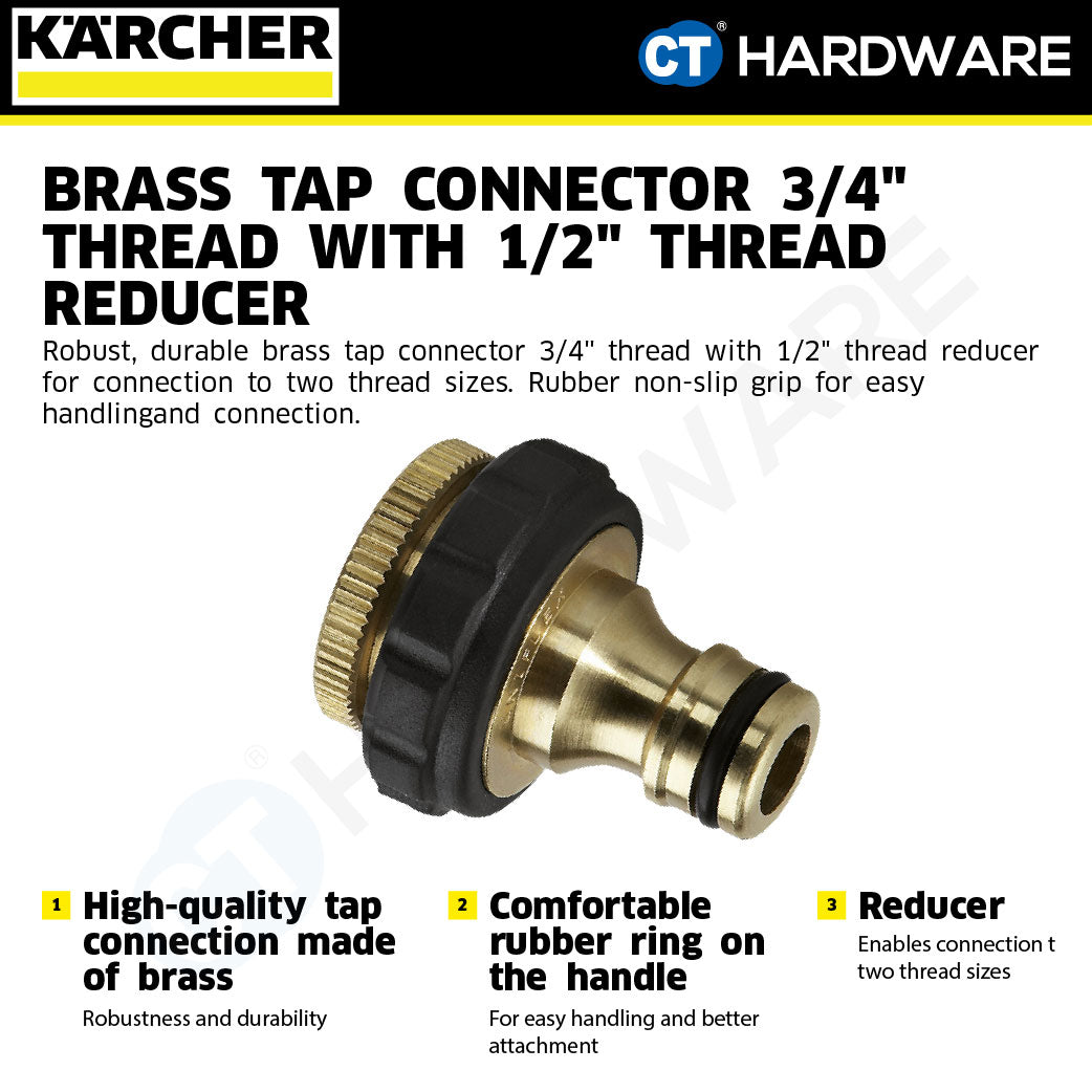 Karcher 26450130 Brass tap connector 3/4" thread with 1/2" thread reducer