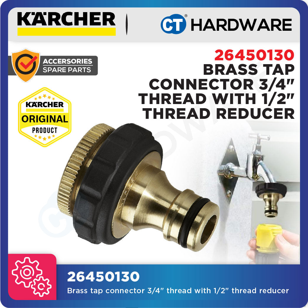 Karcher 26450130 Brass tap connector 3/4" thread with 1/2" thread reducer