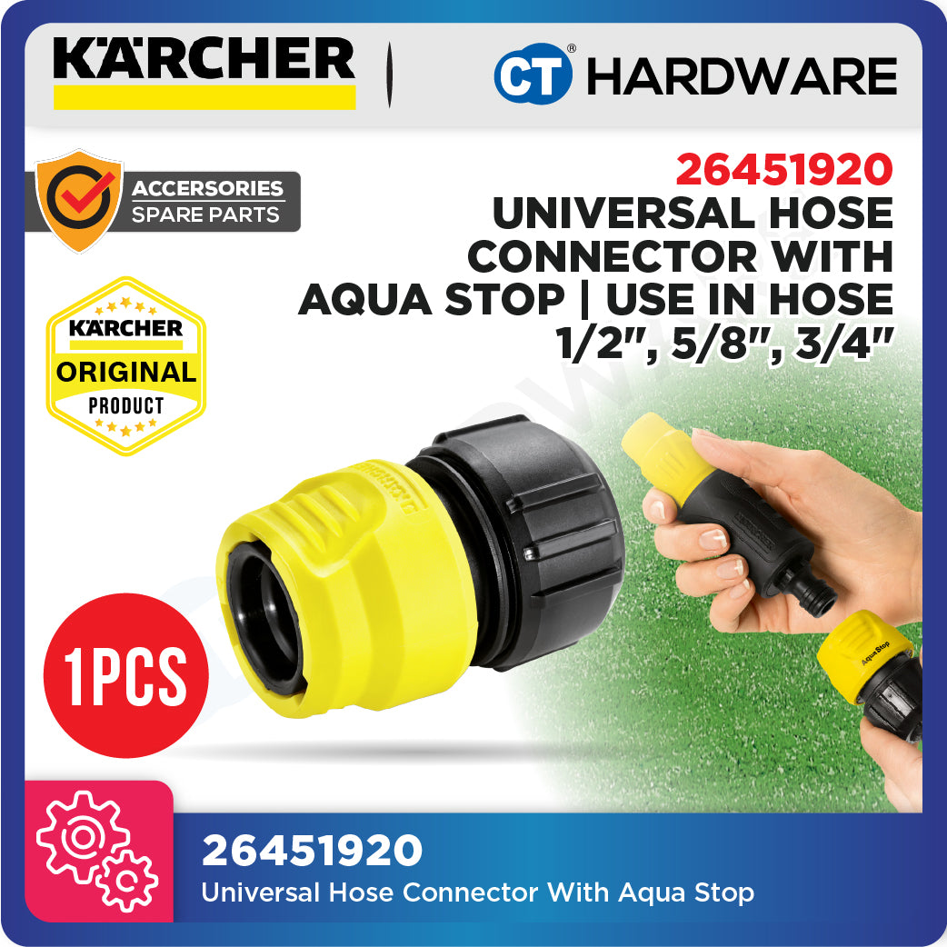 Karcher 26451920 Universal Hose Connector With Aqua Stop, Use In Hose 1/2", 5/8", 3/4"
