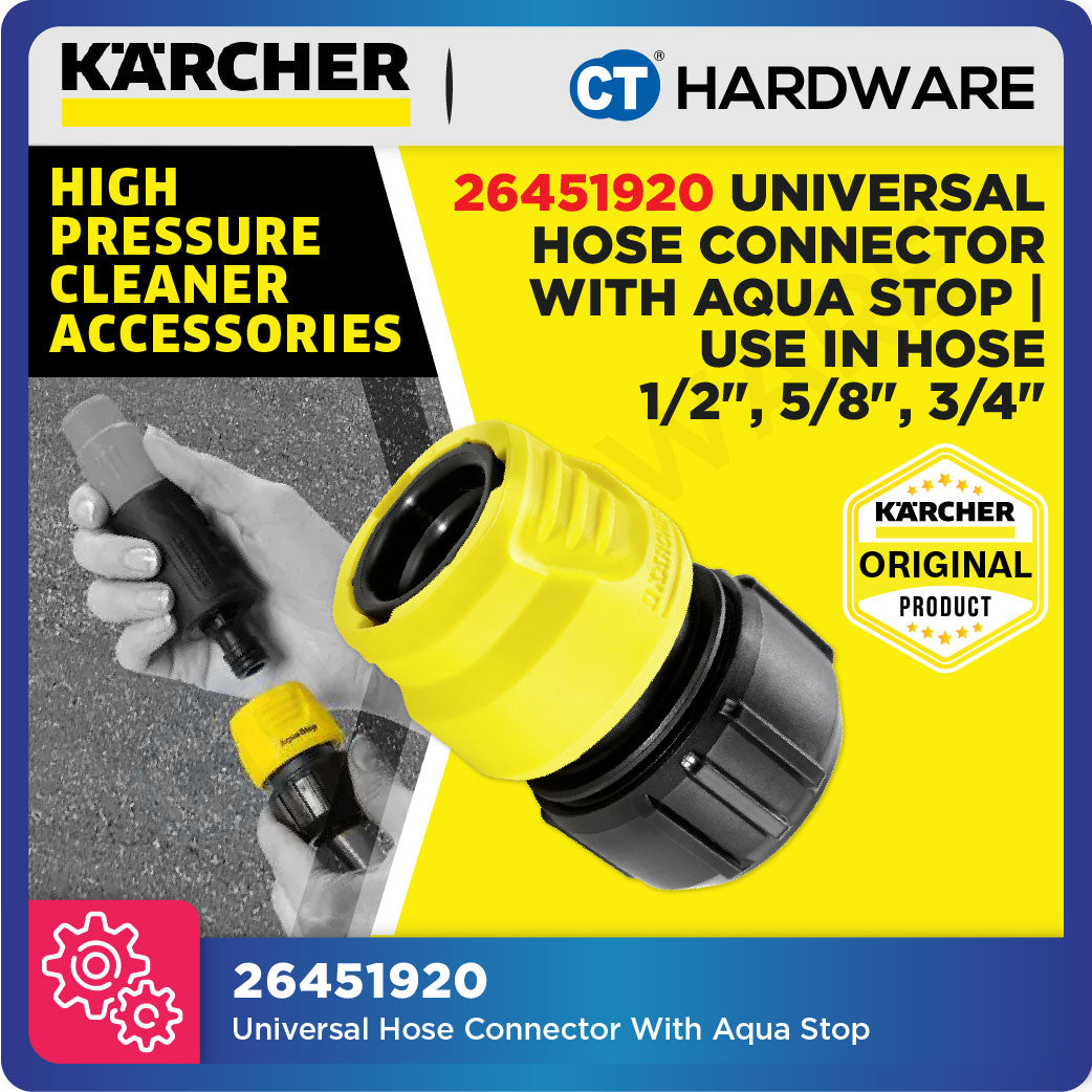 Karcher 26451920 Universal Hose Connector With Aqua Stop, Use In Hose 1/2", 5/8", 3/4"