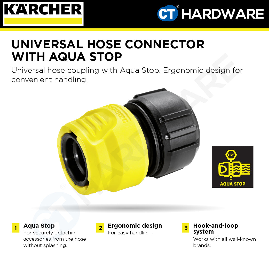 Karcher 26451920 Universal Hose Connector With Aqua Stop, Use In Hose 1/2", 5/8", 3/4"