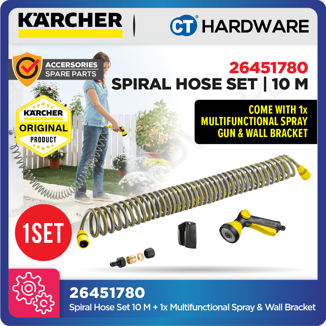 Karcher 26451780 Spiral Hose Come With 1x Multifunctional Spray & Wall Bracket
