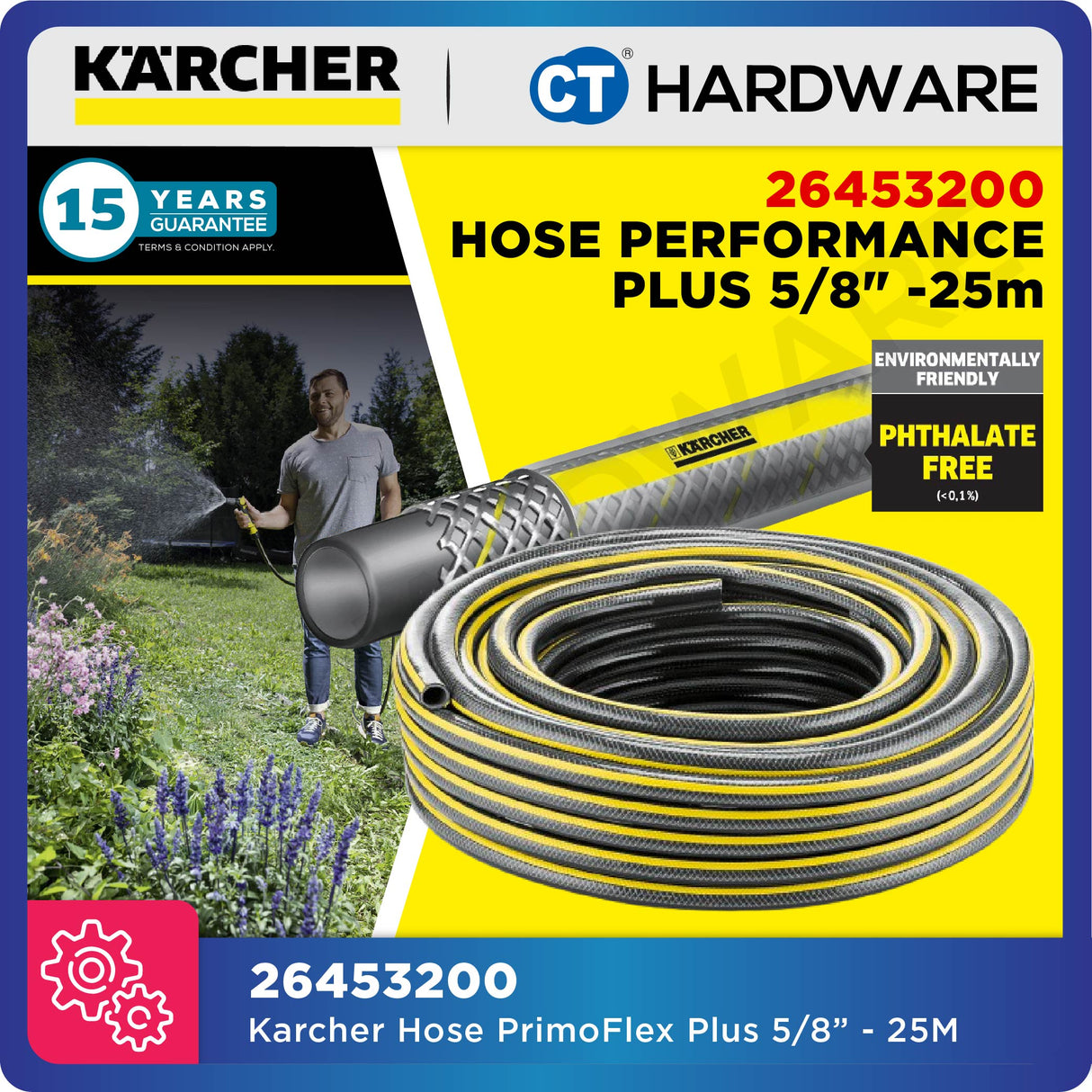 KARCHER 26453200 HOSE PERFORMANCE PLUS 5/8" x 25M (3 LAYERS REINFORCEMENT FIBER ANTI-UV & PHTHALATE-FREE)