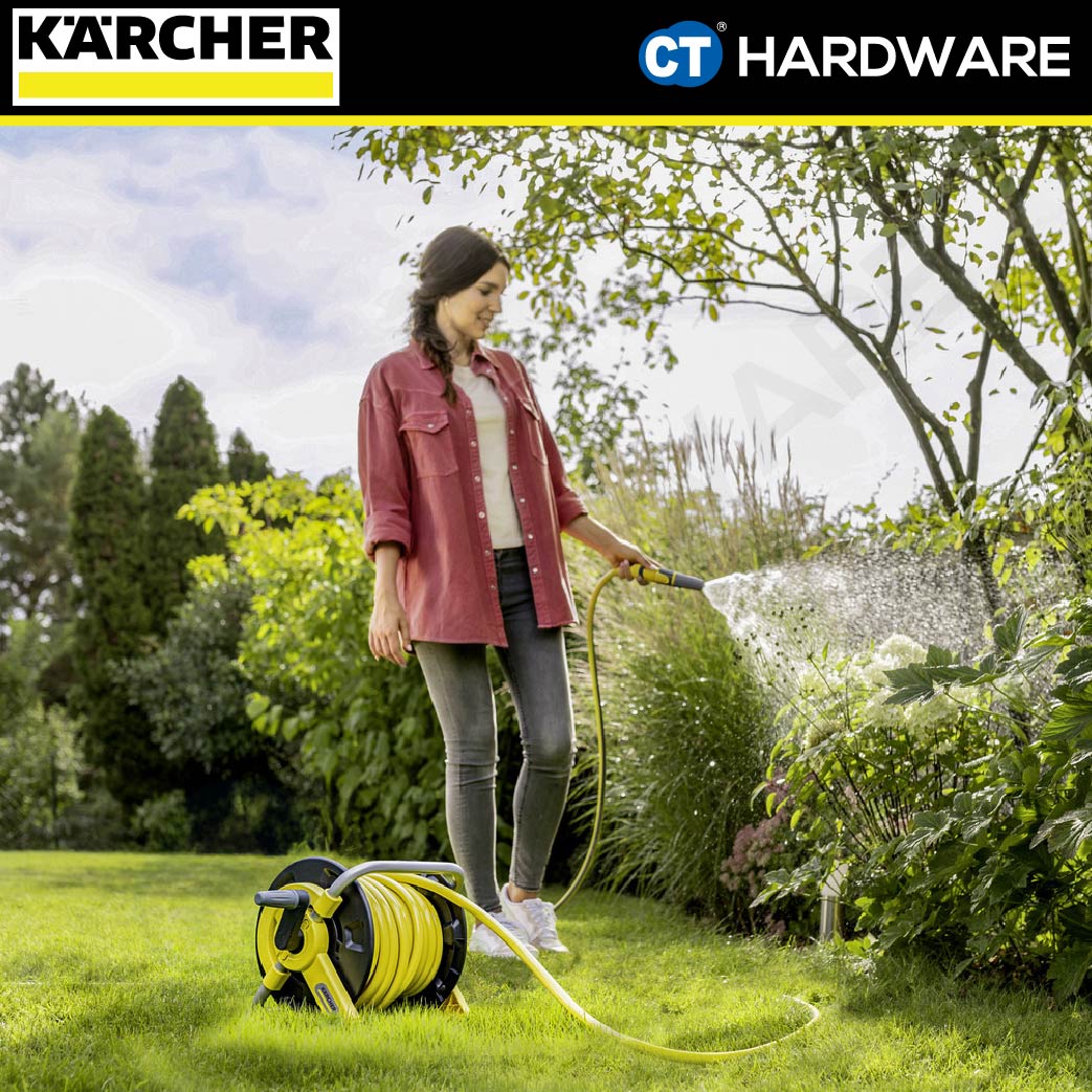 KARCHER 26453890 HOSE REEL HR1.15 COME WITH 1/2" 15M HOSE, NOZZLE, TAP & HOSE C'TORS, TAP HOSE 2M [ WALL BRACKET ]