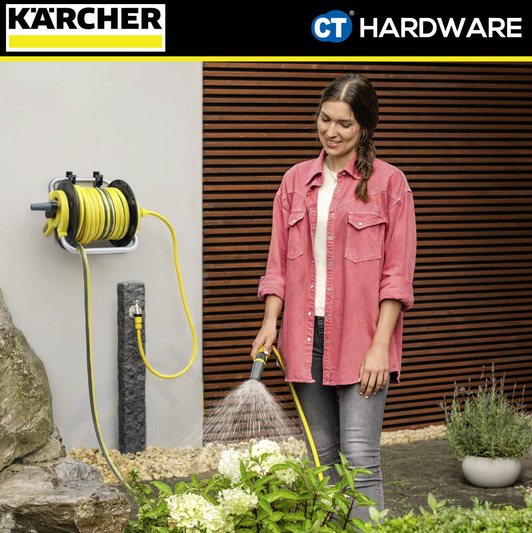 KARCHER 26453890 HOSE REEL HR1.15 COME WITH 1/2" 15M HOSE, NOZZLE, TAP & HOSE C'TORS, TAP HOSE 2M [ WALL BRACKET ]