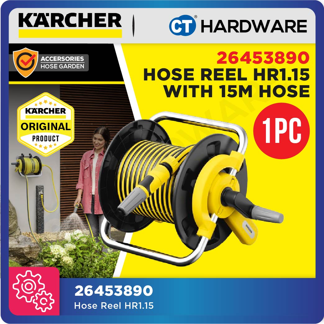 KARCHER 26453890 HOSE REEL HR1.15 COME WITH 1/2" 15M HOSE, NOZZLE, TAP & HOSE C'TORS, TAP HOSE 2M [ WALL BRACKET ]