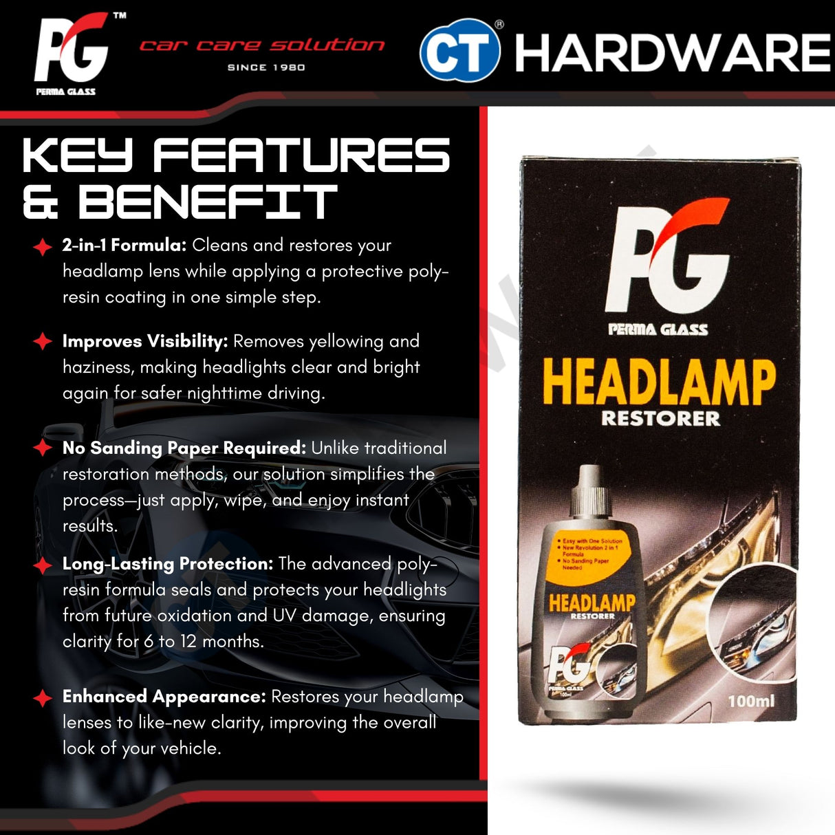 PG Perma Glass PG788511 Headlamp Restorer 250ml[ 9556817888511 ]