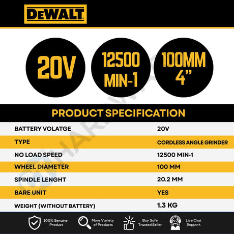 DEWALT DCG400N-B1 20V MAX XR Cordless 4 Inch Angle Grinder Bare Unit