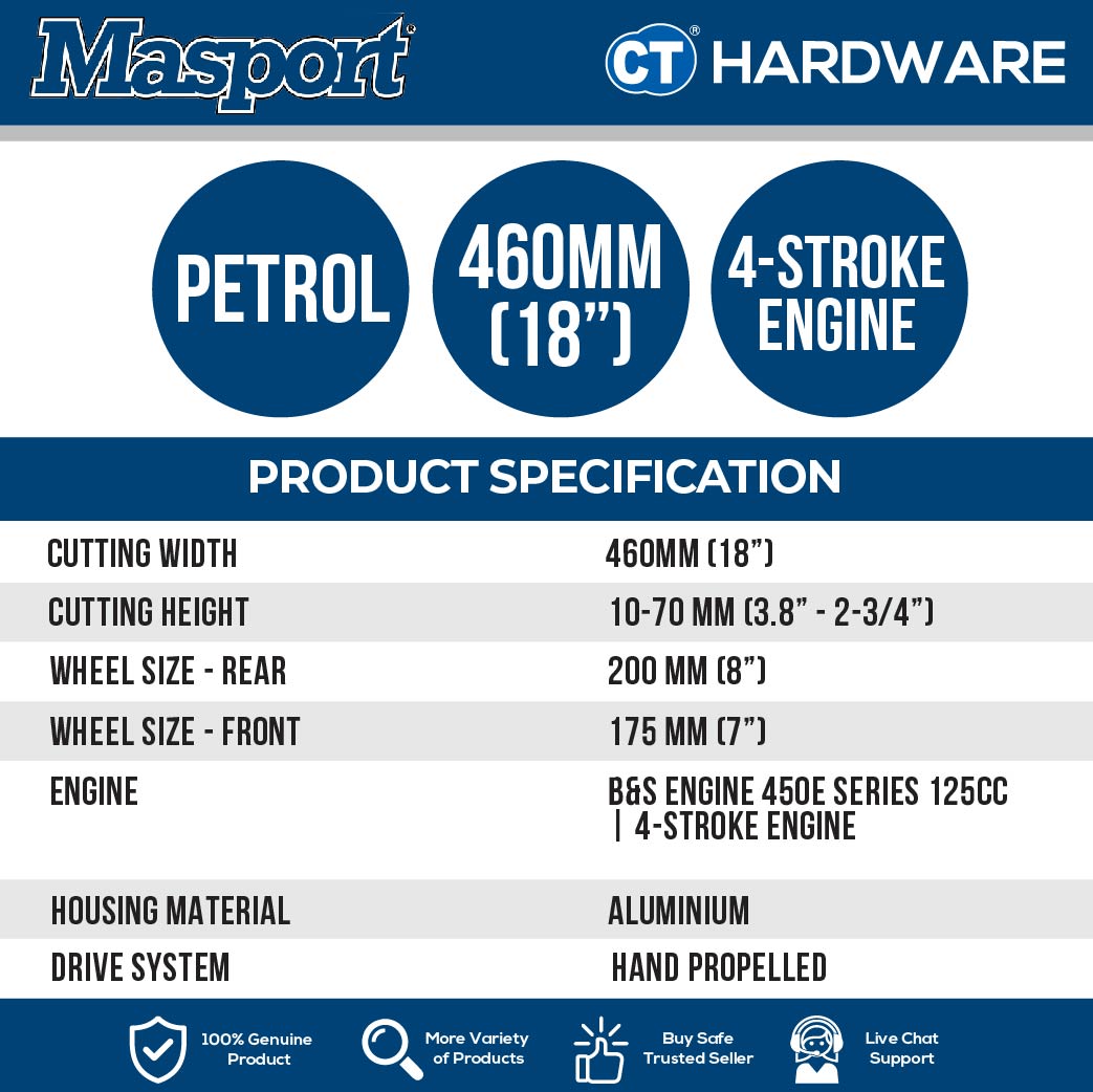 MASPORT 35MAXI400 MAXICATCH 450AL  PETROL LAWNMOWER | B&S ENGINE 450E SERIES 125CC | CATCHER | ALUMINIUM BODY