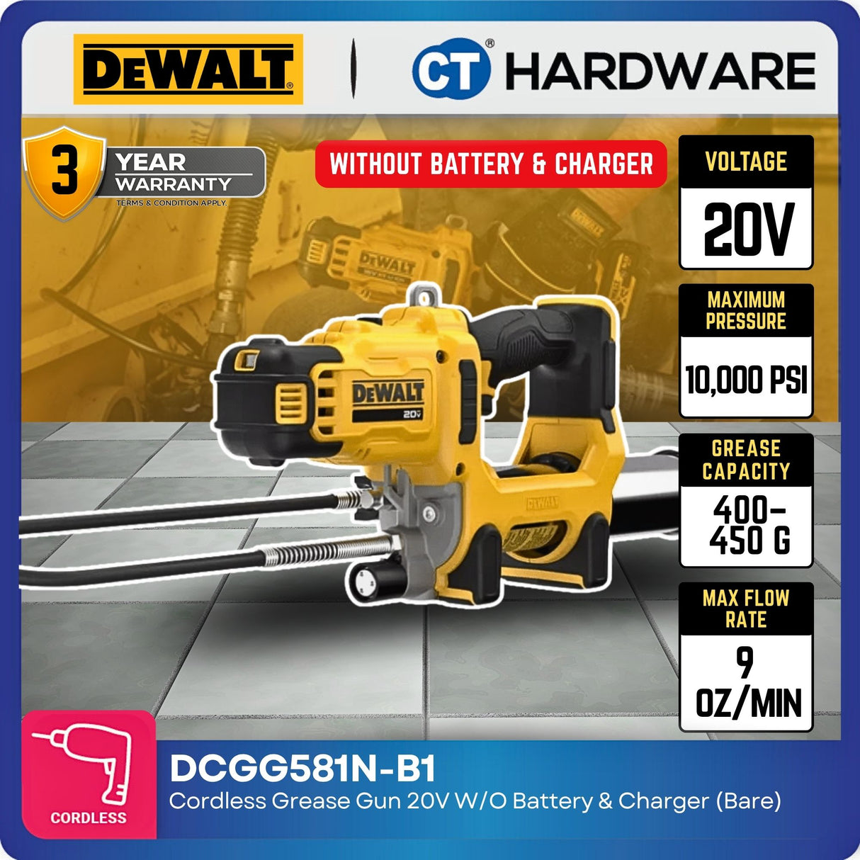 DEWALT DCGG581N-B1 20V MAX XR Cordless Grease Gun Bare Unit