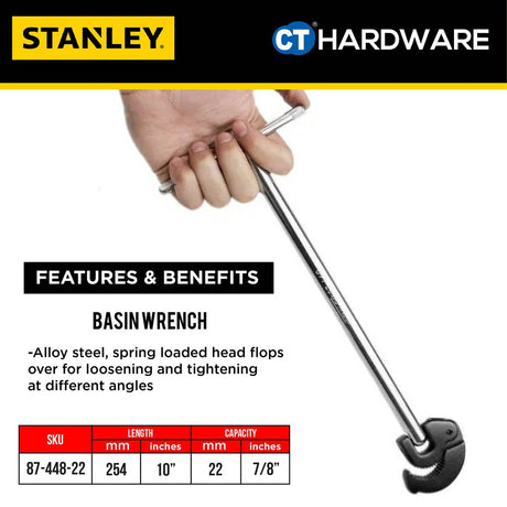 STANLEY 87448 BASIN WRENCH NARROW ANGLE 280MM  ( 11" ) [ 87-448-22 ]
