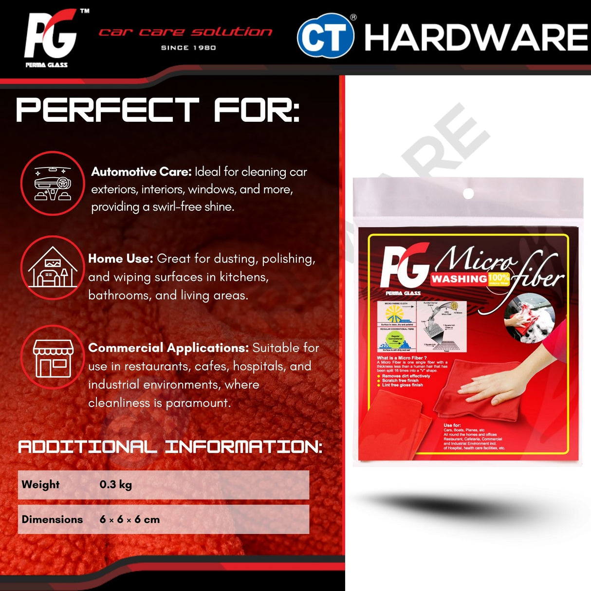 PG Perma Glass PG786135 Microfiber Cloth For Exterior Cleaning & Washing 40cm x 40cm [ 9556817886135 ]