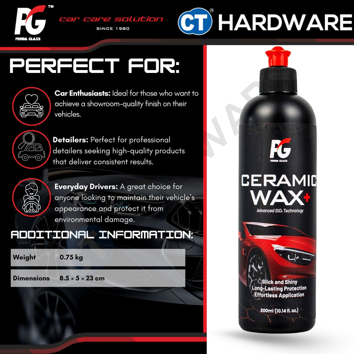 PG Perma Glass PG7890675 Ceramic Wax+ 300ml + Applicator Pad [ 9556817890675 ]