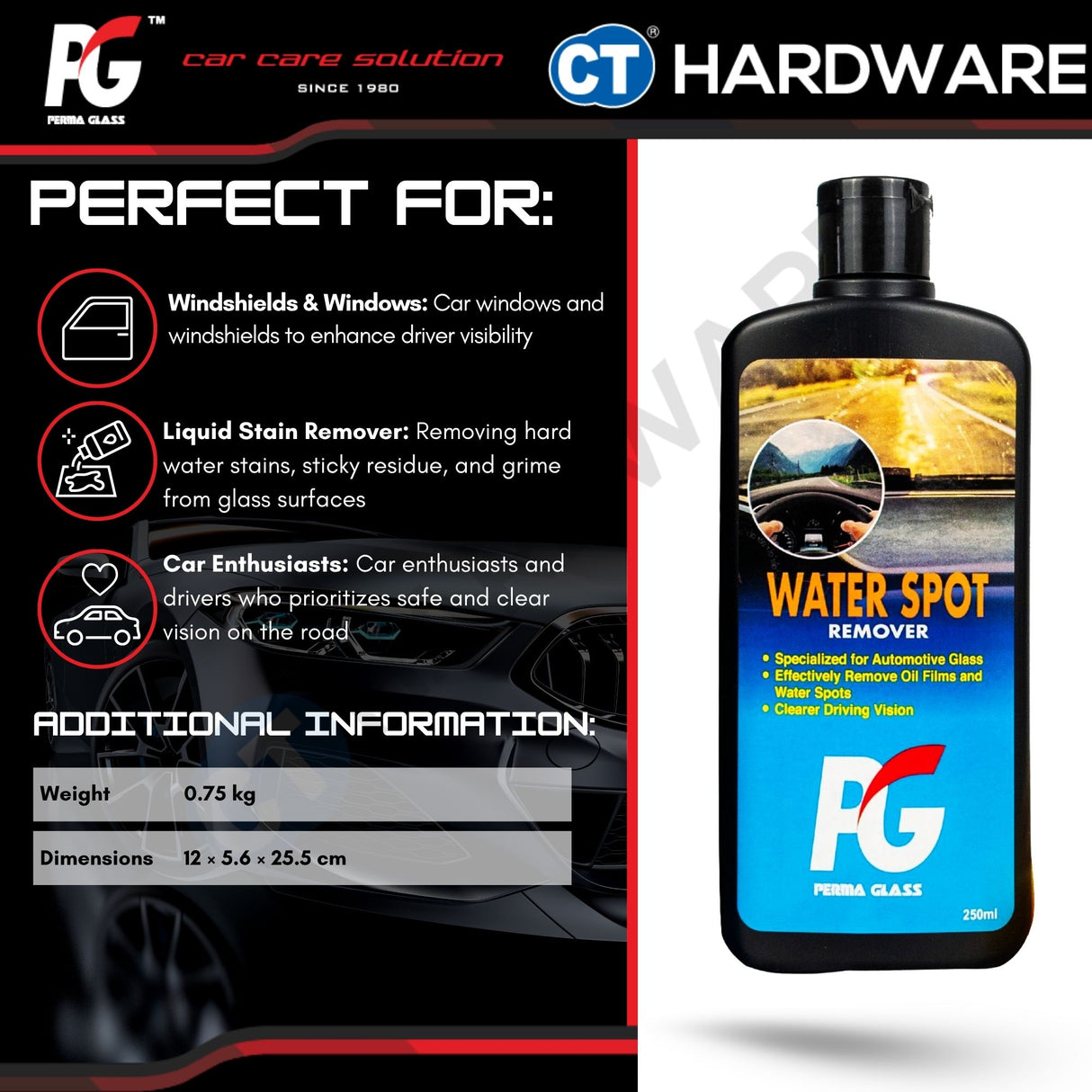 PG Perma Glass PG788535 Water Spot Remover 250ml + Applicator Sponge | Glove [ 9556817888535 ]