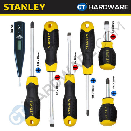 STANLEY STMT66679 BASIC FEATURE CUSHION GRIP SCREWDRIVER SET (6PC) 92002-8 WITH TEST PEN