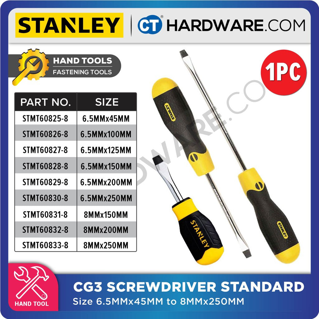 STANLEY CUSHION GRIP SCREWDRIVER STANDARD SIZE 6.5MM x 45MM TO 8MM x 250MM