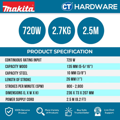 MAKITA 4350CT CORDED JIGSAW 720W WITH SPEED CONTROL (B-TYPE SHANK)